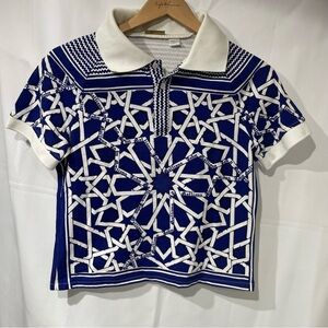 John Galliano Geometric Blue and White Polo